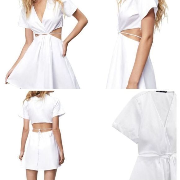 Zara Cut Out Poplin Dress WHITE - Picture 2 of 3